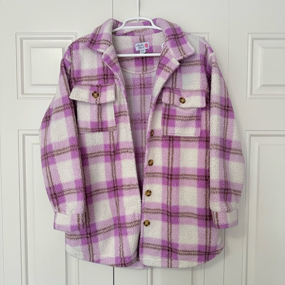 Purple and White Plaid Sherpa Jacket - Picture 4 of 5